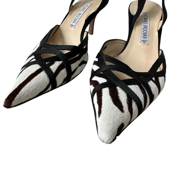 Vintage Luciano Padovan Italian Calfskin White, Black, Brown Kitten Heels, 37 - Picture 6 of 11